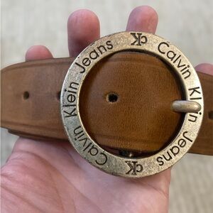 Vintage Calvin Klein Jeans Genuine Leather Logo Buckle Belt Small